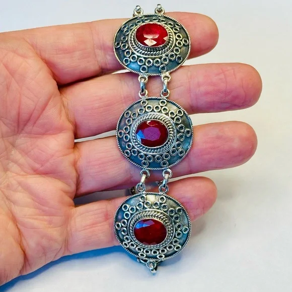 Stauer Sterling Silver Ruby Link Bracelet